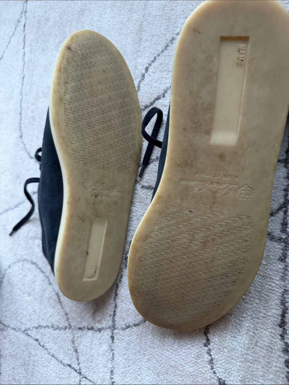 Loro Piana Navy Suede Lace-Up Loafers with Tan Trim - Picture 4 of 4